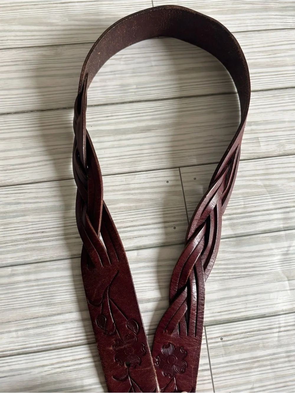Fossil Leather Tooled Brown Women's Belt with Silver Buckle